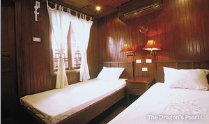 Bed room in Dragon Pearl Junk, Halong Bay, Vietnam