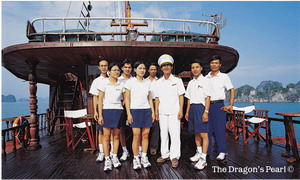 The staffs in Dragon Pearl Junk, Halong Bay, Vietnam